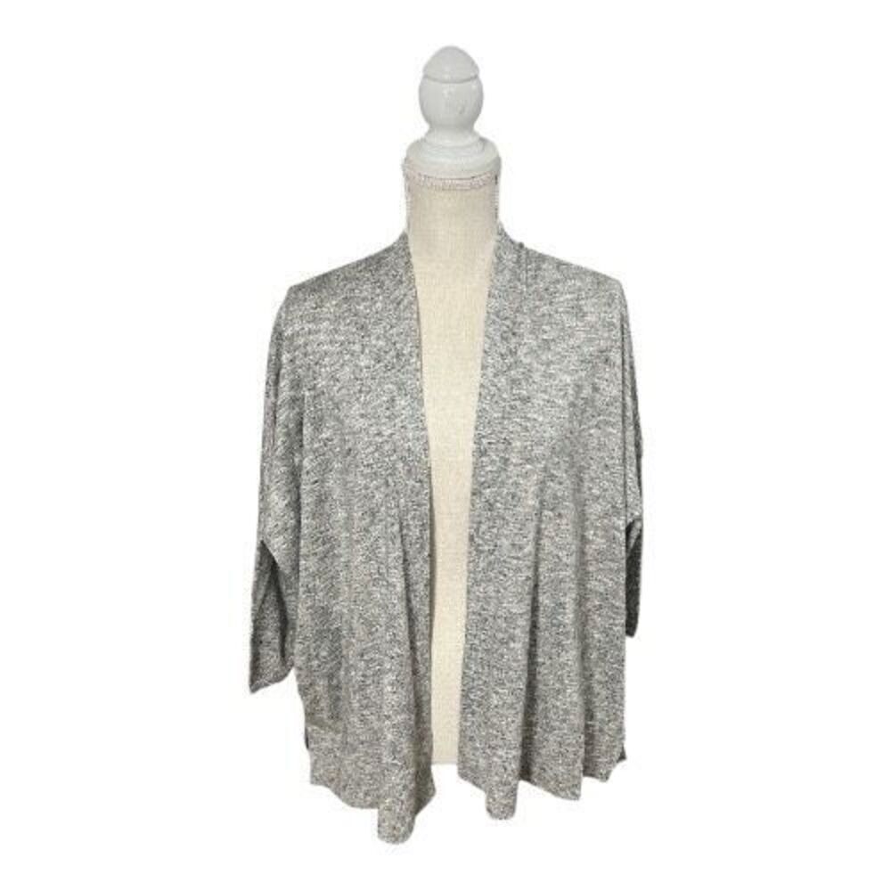 Loft Petites Women Grey Sparkle Cardigan Size M Petite Open Front 3/4-Sleeve